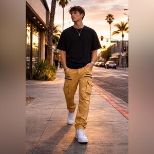 Balmain Paris Tan Biker Cargo Jeans Made in Japan Size 40 Moto Mens  Pants